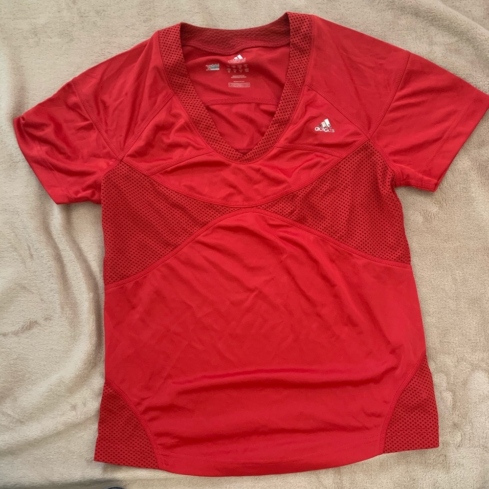 Adidas red sports top climacool